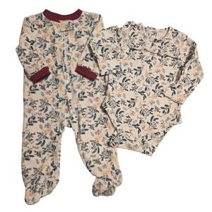 Holiday Xmas Baby Girl Footed Pajamas Onesie Bodysuit Floral Print‎ 6-9 Months